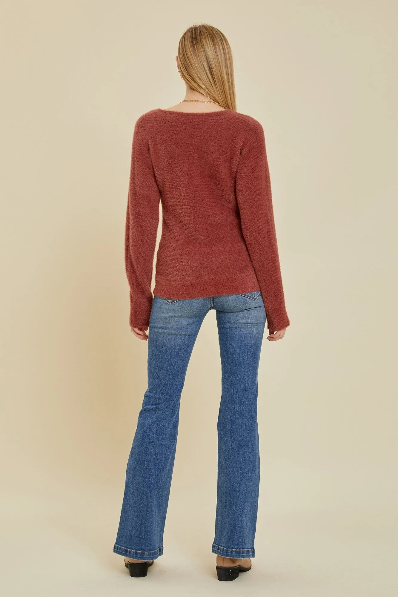 Fuzzy V-Neck Sweater
