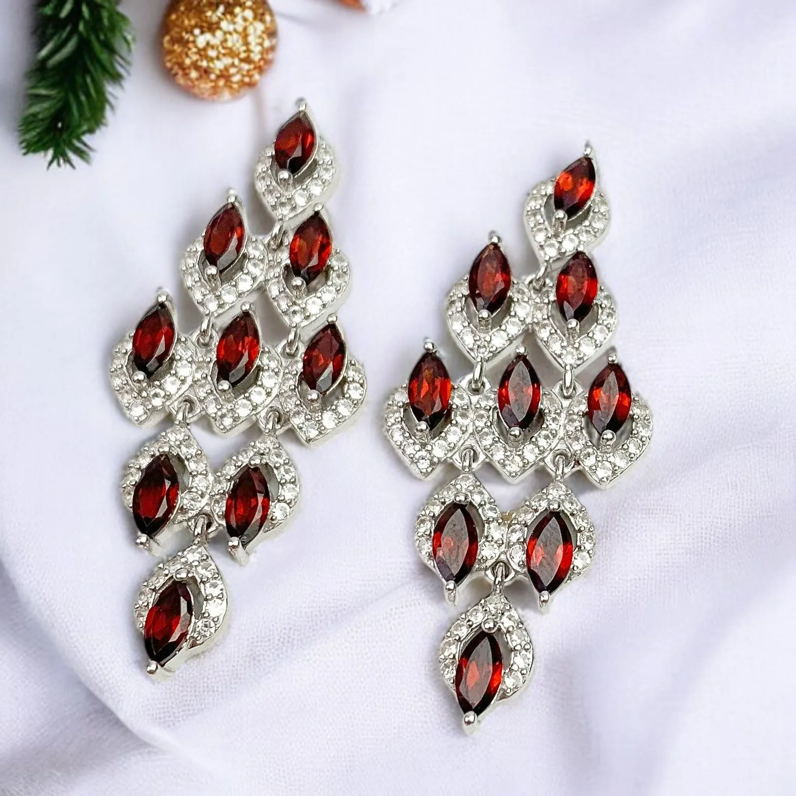 Garnet and Topaz Statement Earrings