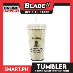 Gifts Tumbler With Straw Jet T'aime Design AP1360 (Assorted Designs and Colors)