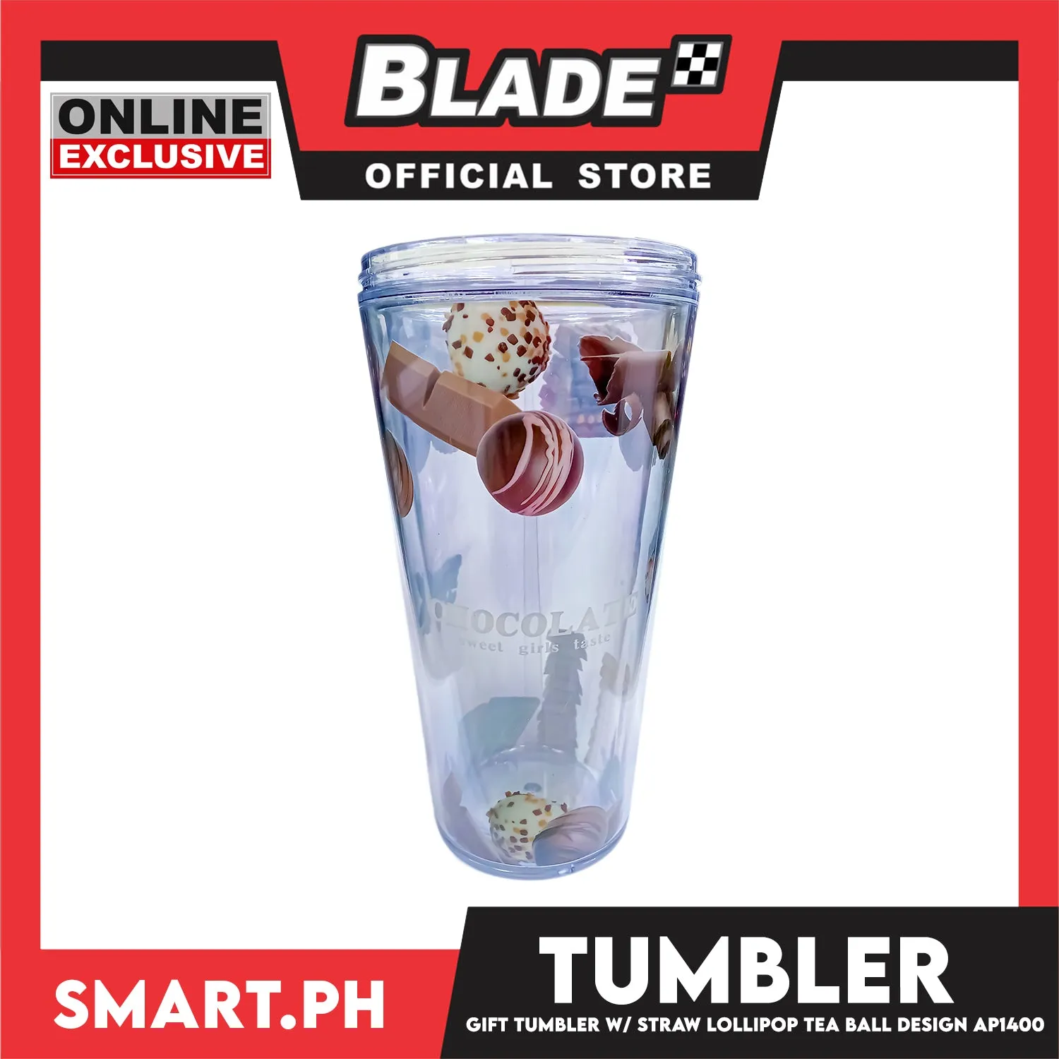 Gifts Tumbler with Straw Lollipop Tea Ball Design AP1400