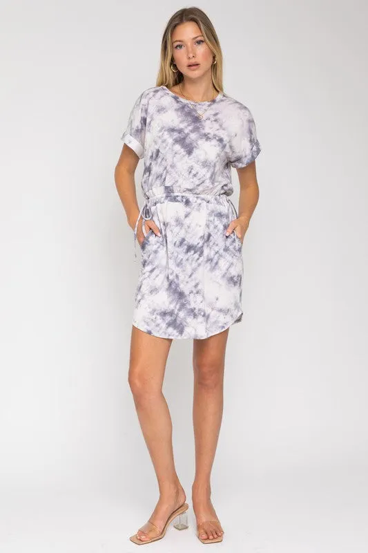 Gilli Short Dolman Roll-Up Sleeve Side Tie Waist Dress