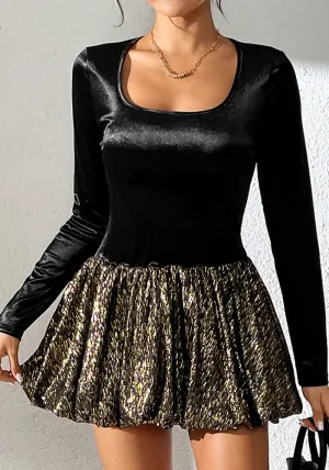 Glamorous Velvet and Metallic Bubble Skirt Party Dress