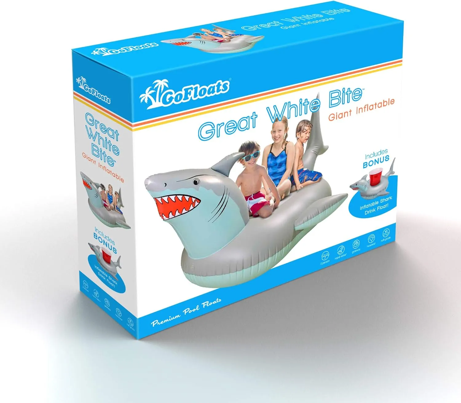 GoFloats Great White Bite Shark Pool Float Party Tube Inflatable Rafts Adults Kids
