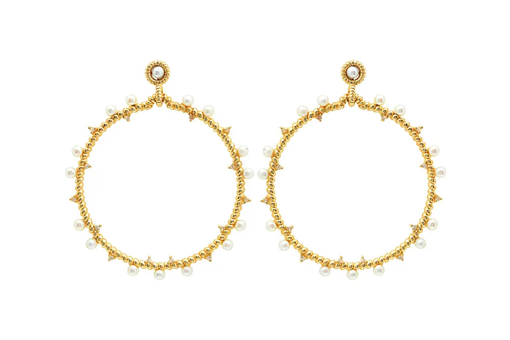 Gold Hoops With Diamonds And Pearls