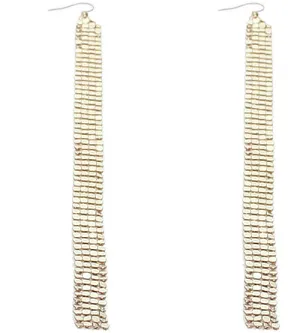 Gold Long Mesh Drop Dangle Sparkle Earrings