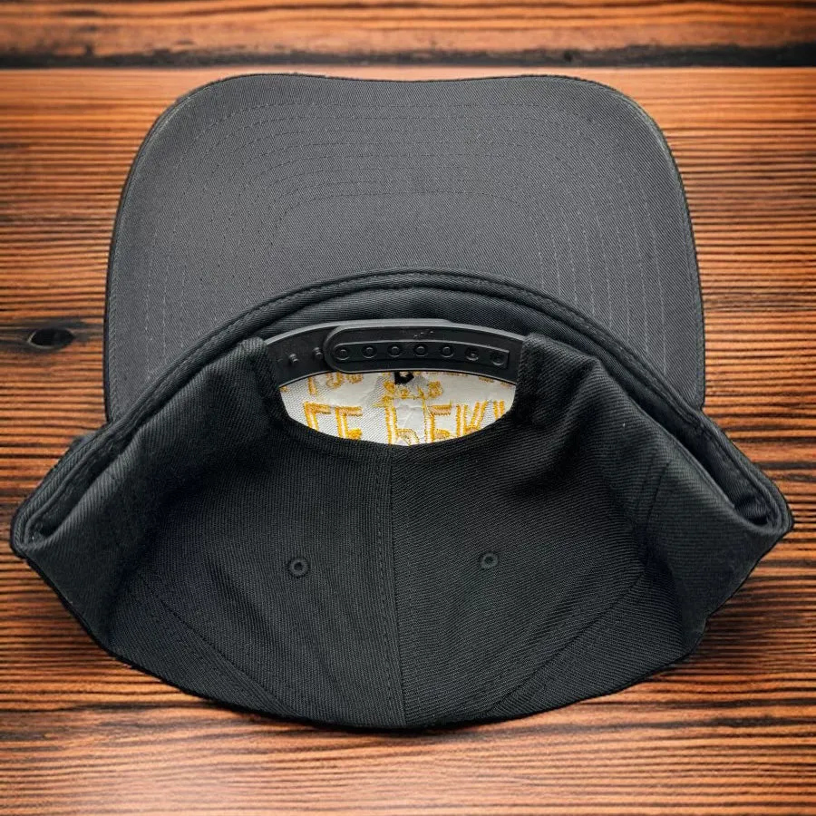 Gold Text Snapback Round Bill Hat