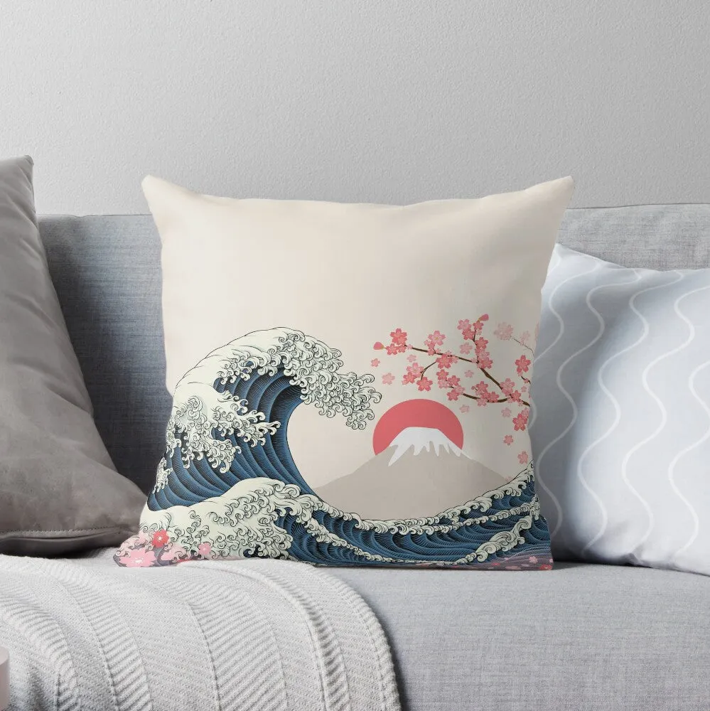 Great Wave Throw Pillow - Classic Hokusai Wave Design
