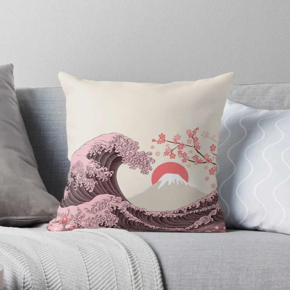 Great Wave Throw Pillow - Classic Hokusai Wave Design