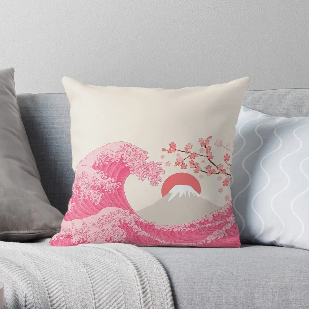 Great Wave Throw Pillow - Classic Hokusai Wave Design