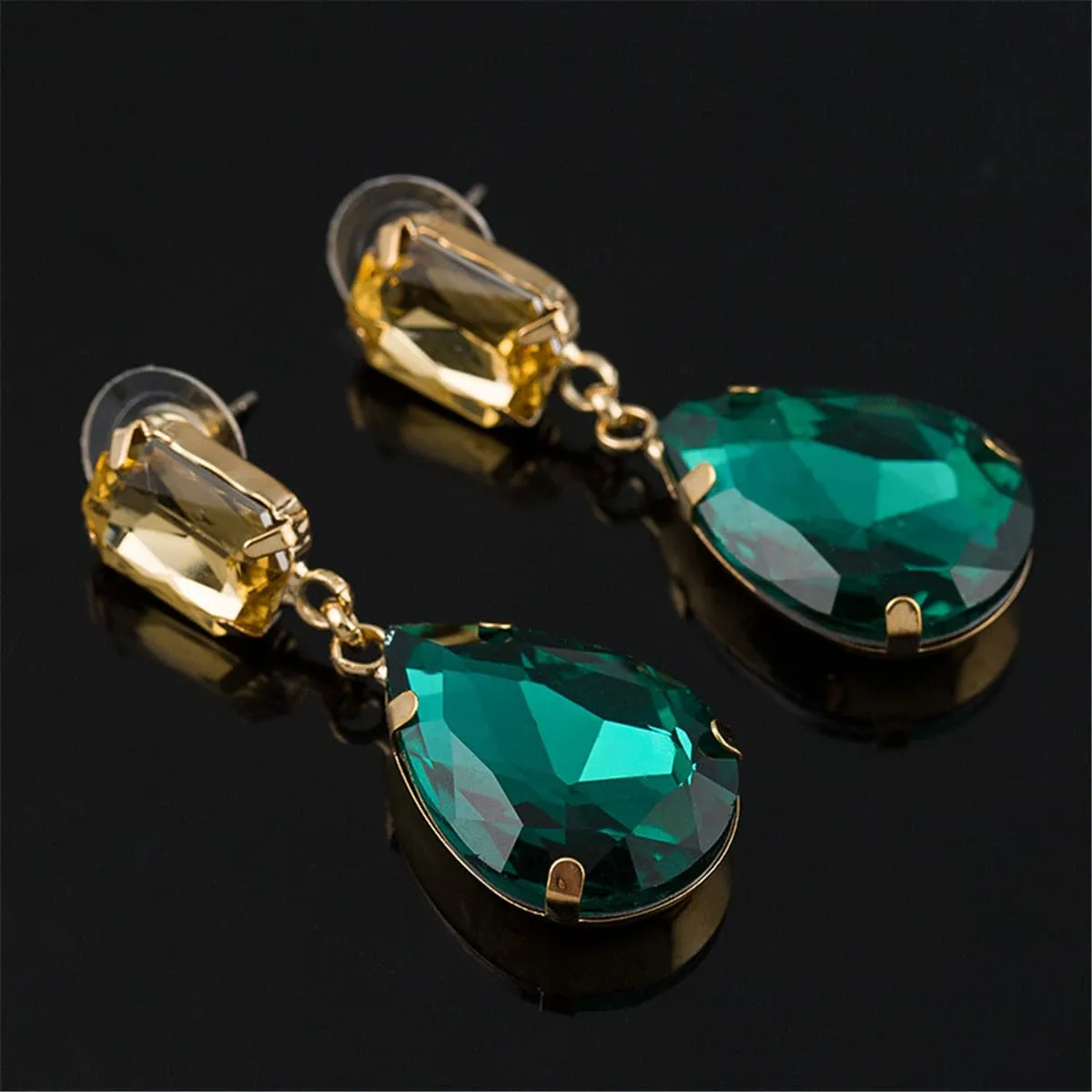 Green & Yellow Crystal Teardrop Earrings
