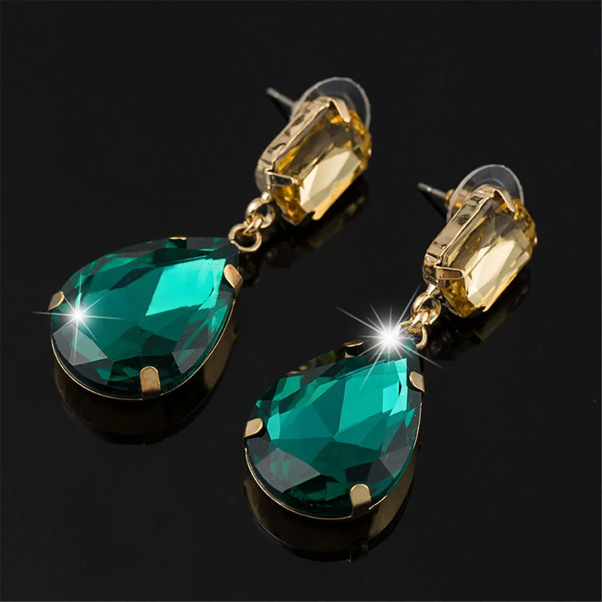 Green & Yellow Crystal Teardrop Earrings