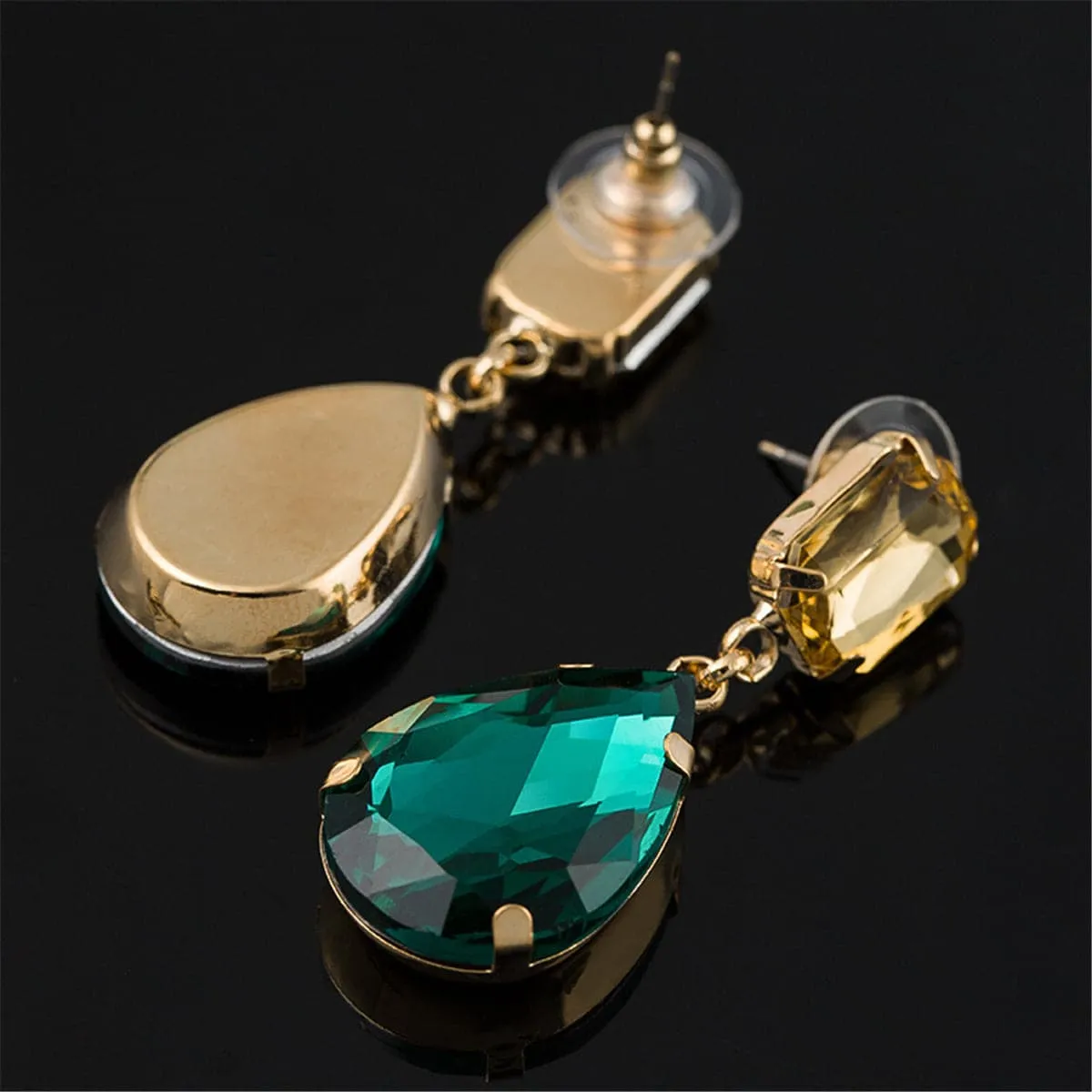 Green & Yellow Crystal Teardrop Earrings