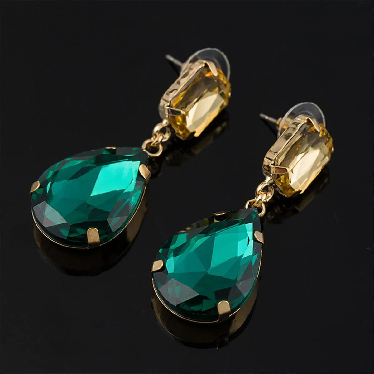 Green & Yellow Crystal Teardrop Earrings