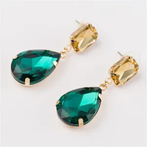 Green & Yellow Crystal Teardrop Earrings