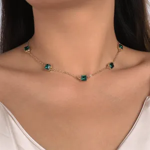 Green Crystal & 18K Gold-Plated Princess-Cut Station Necklace