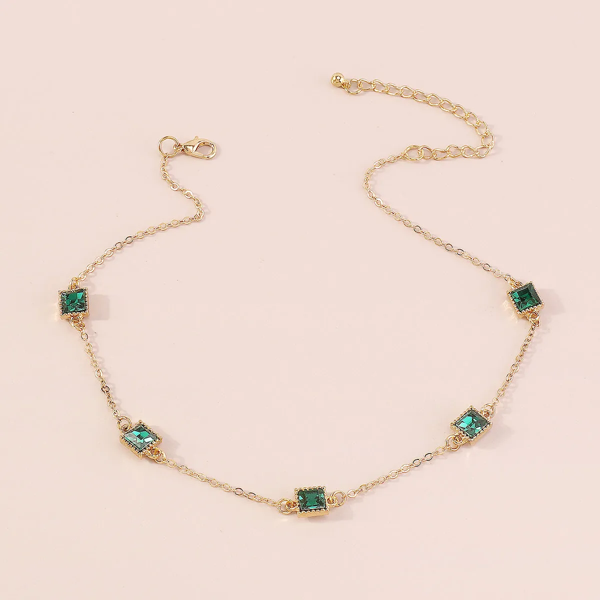 Green Crystal & 18K Gold-Plated Princess-Cut Station Necklace