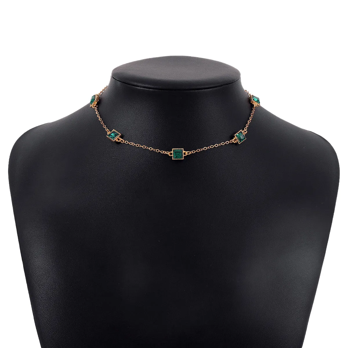 Green Crystal & 18K Gold-Plated Princess-Cut Station Necklace