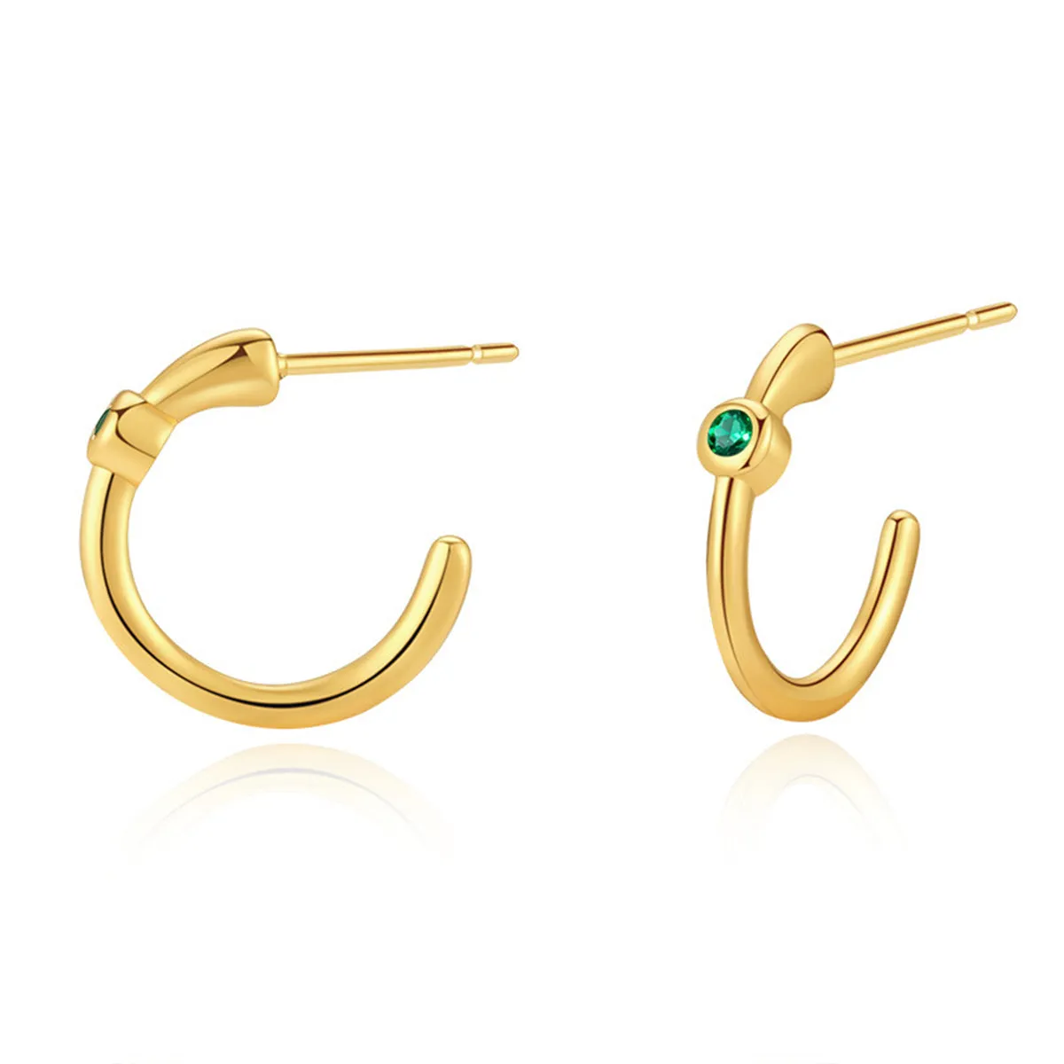 Green Cubic Zirconia & 18K Gold-Plated Huggie Earrings