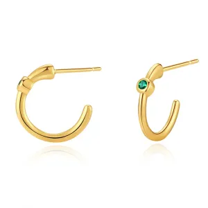 Green Cubic Zirconia & 18K Gold-Plated Huggie Earrings