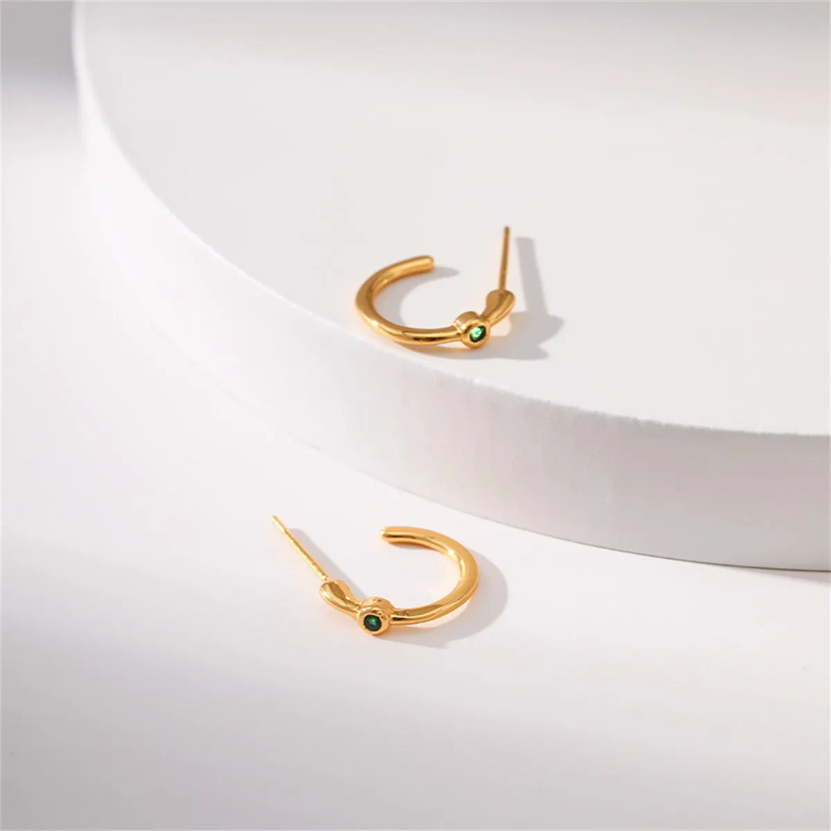 Green Cubic Zirconia & 18K Gold-Plated Huggie Earrings