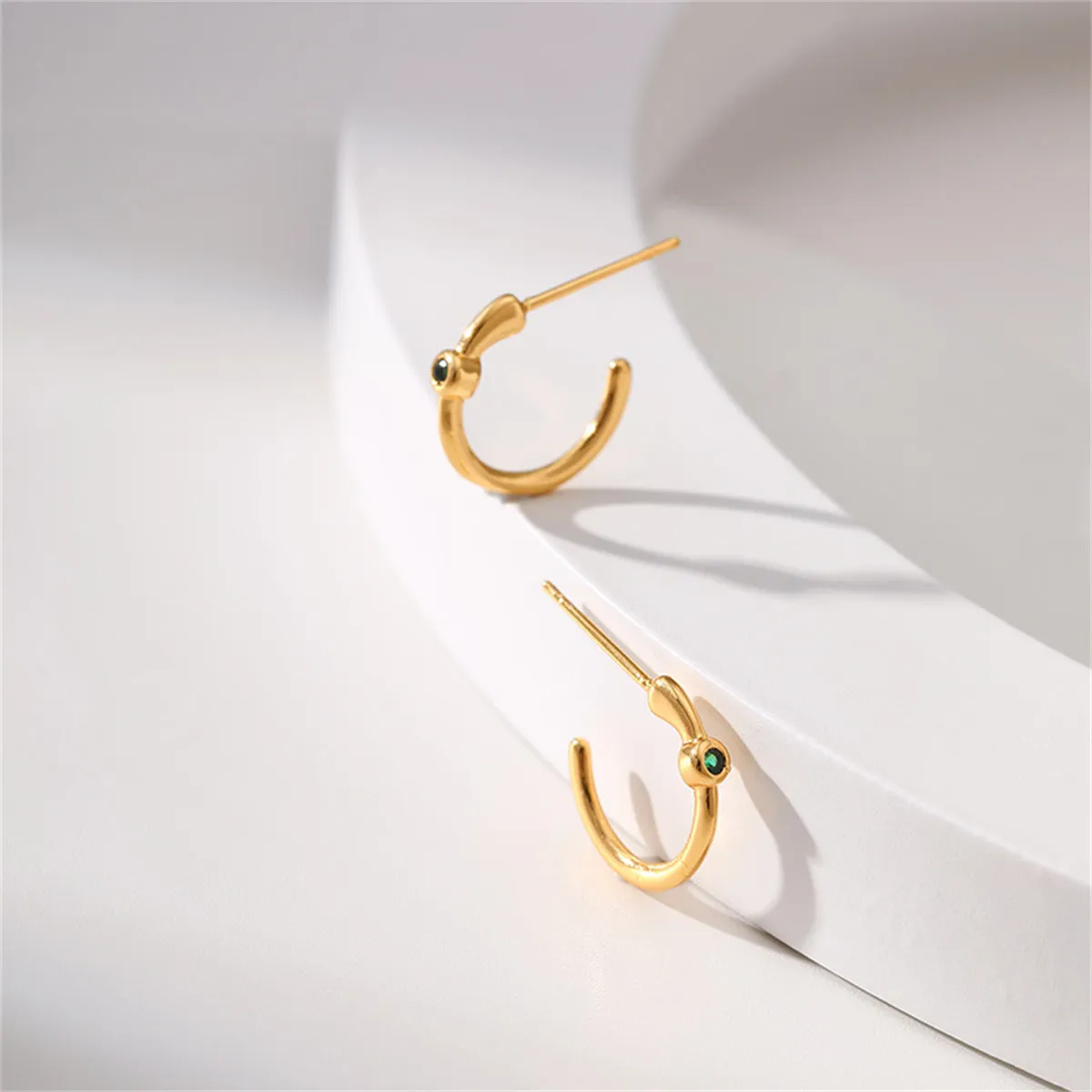 Green Cubic Zirconia & 18K Gold-Plated Huggie Earrings