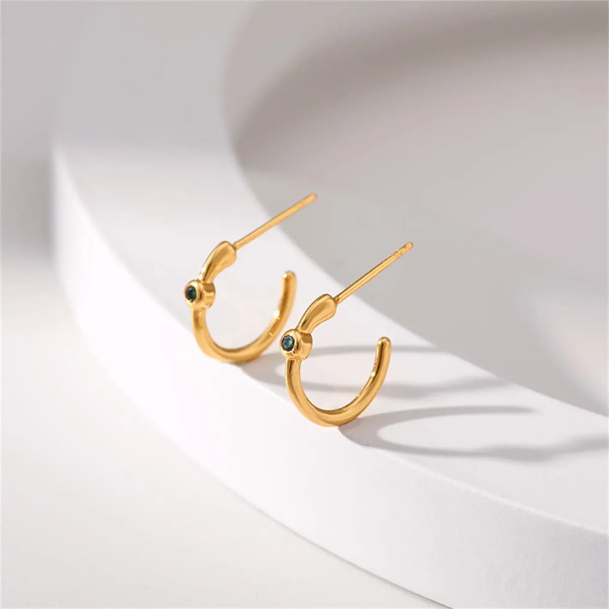 Green Cubic Zirconia & 18K Gold-Plated Huggie Earrings