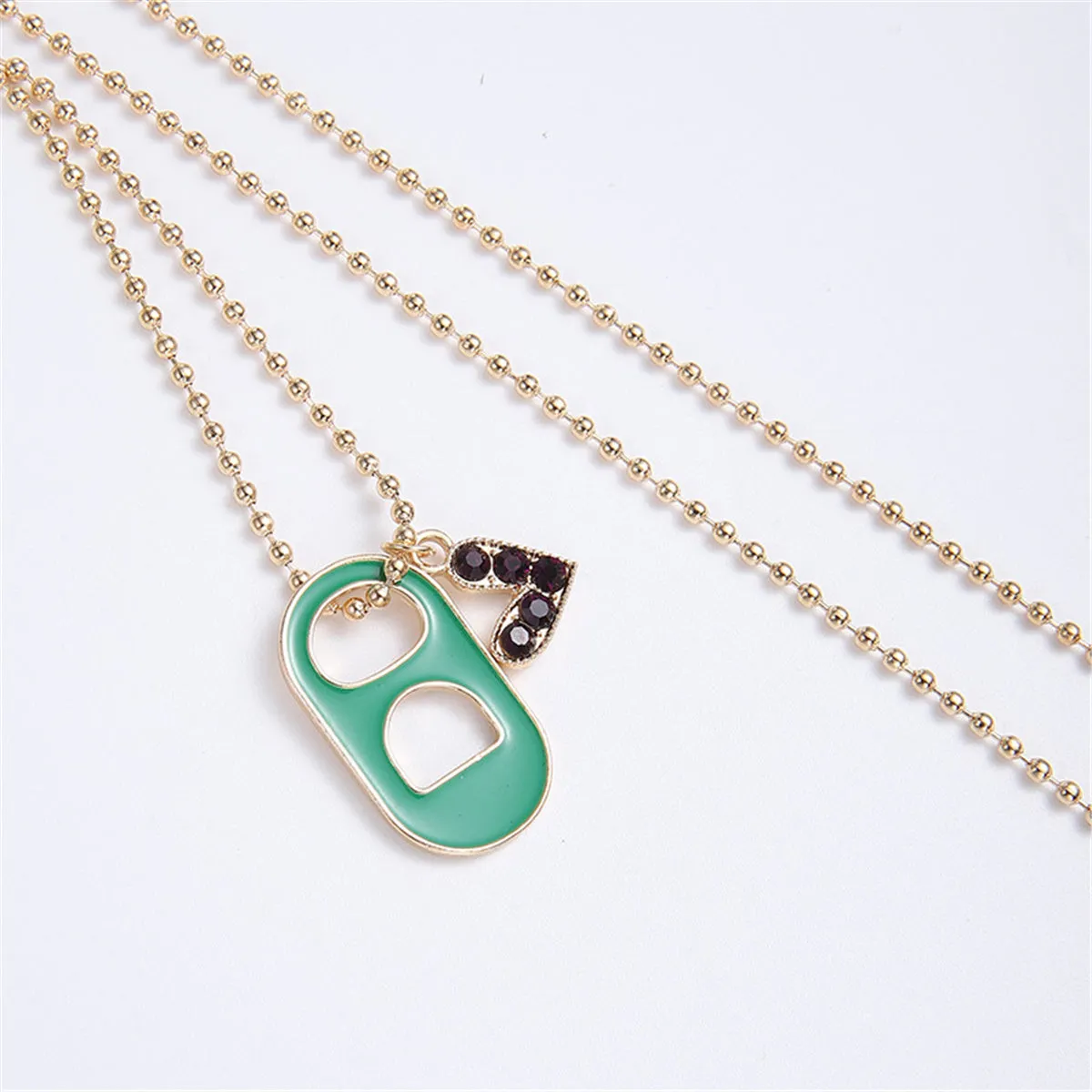 Green Enamel & Cubic Zirconia 18K Gold-Plated Pig Nose Heart Pendant Necklace