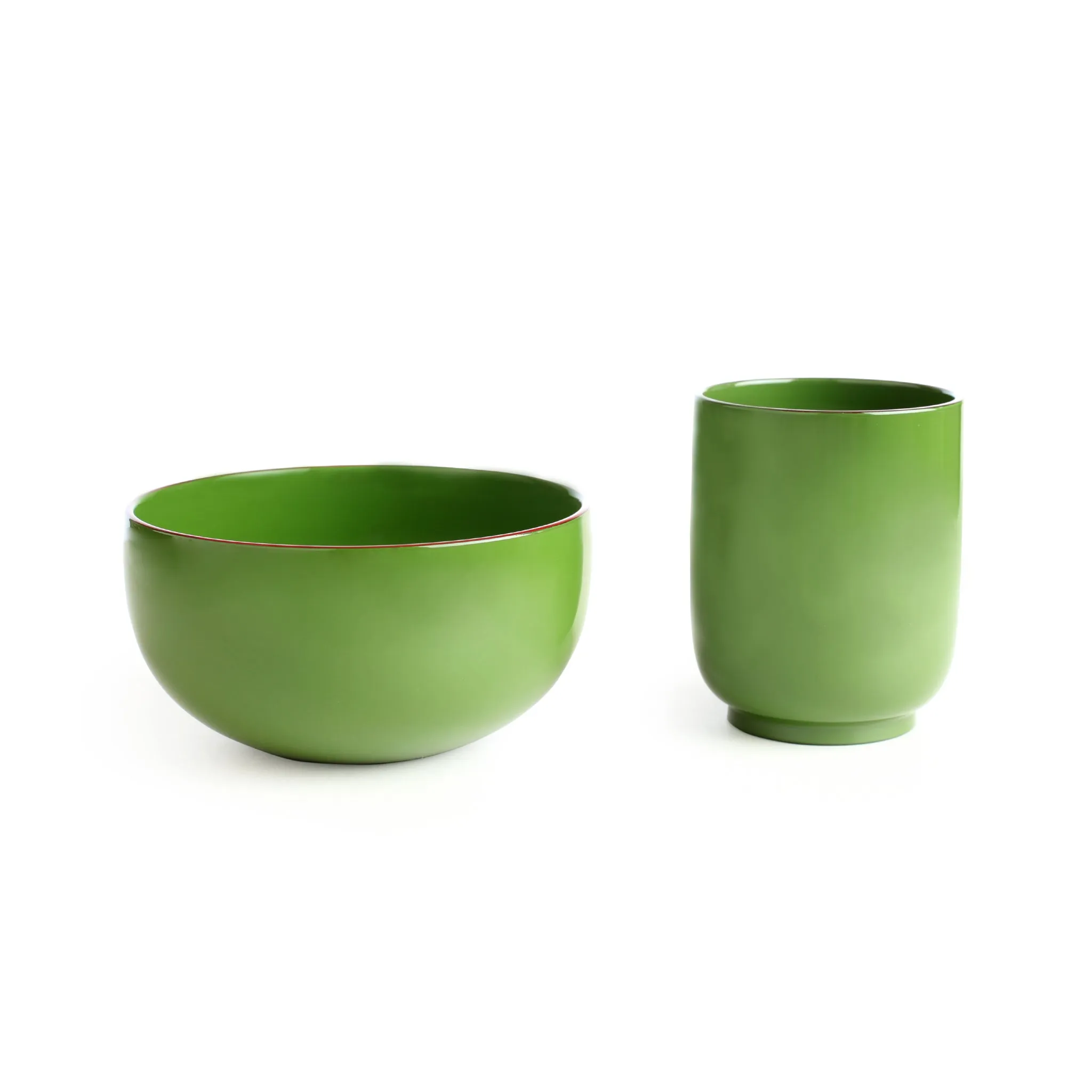 Green Lacquer Bowl & Cup Set