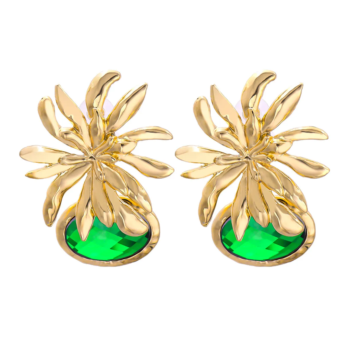 Green Oval Crystal & 18K Gold-Plated Flower Drop Earrings