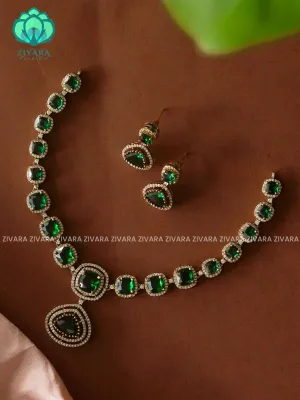 GREEN - SQUARE AND TEAR  - stylish and minimal elegant neckwear with earrings- Zivara Fashion