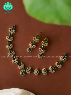 GREEN- TEAR WITH LEAF - stylish and minimal elegant neckwear with earrings- Zivara Fashion