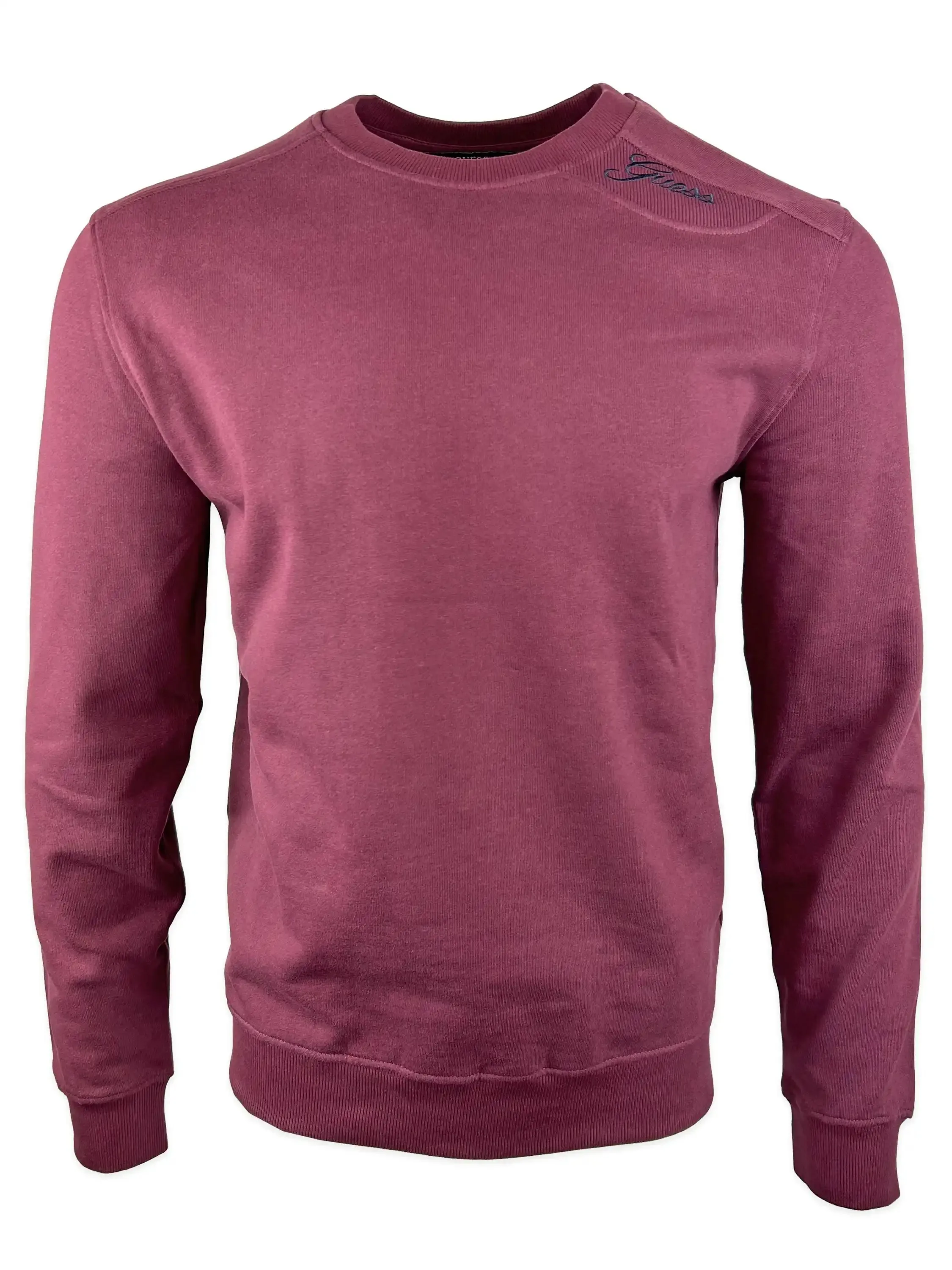 Guess Mens Inserted W Logo Crew Neck Sweatshirt Burgundy