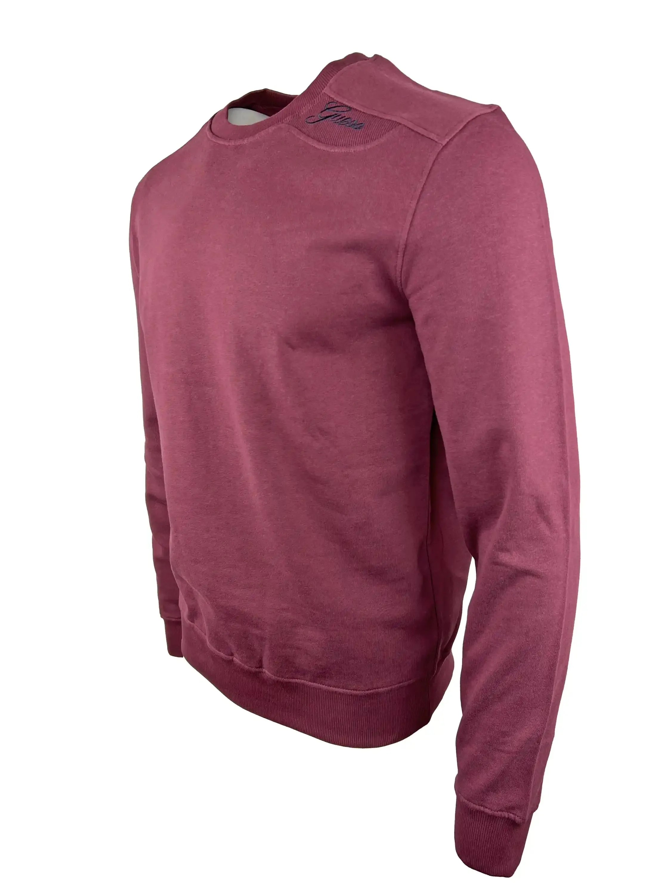 Guess Mens Inserted W Logo Crew Neck Sweatshirt Burgundy