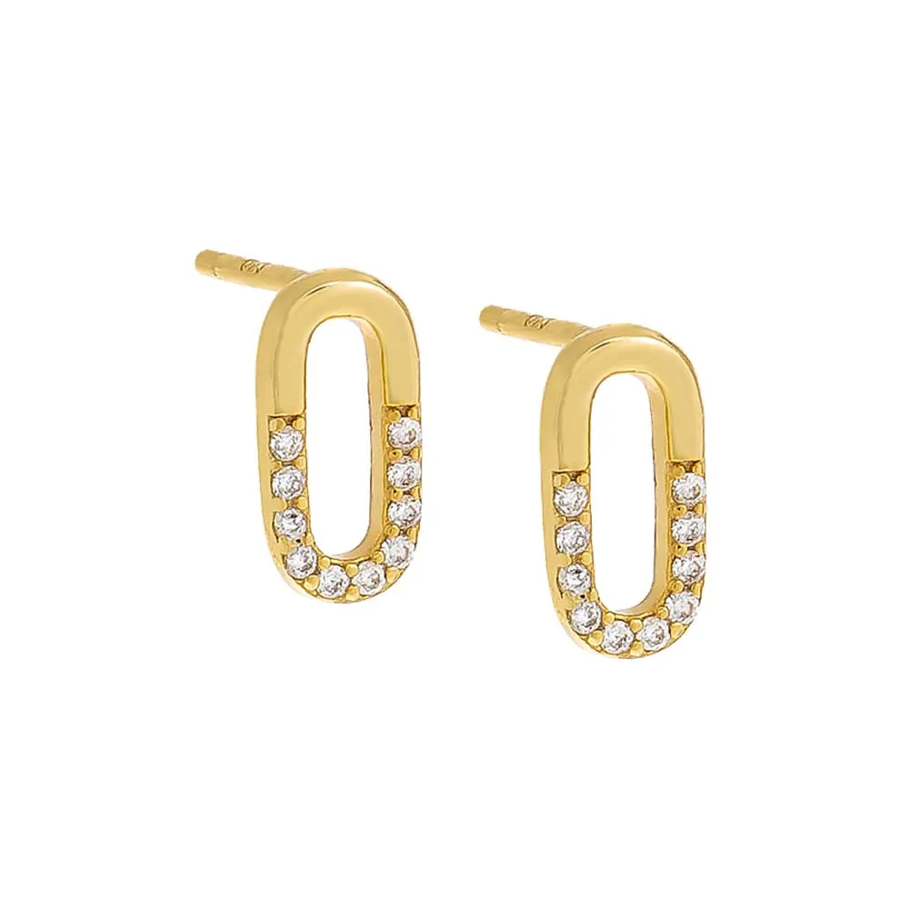 Half Solid/Pave Paperclip Stud Earring