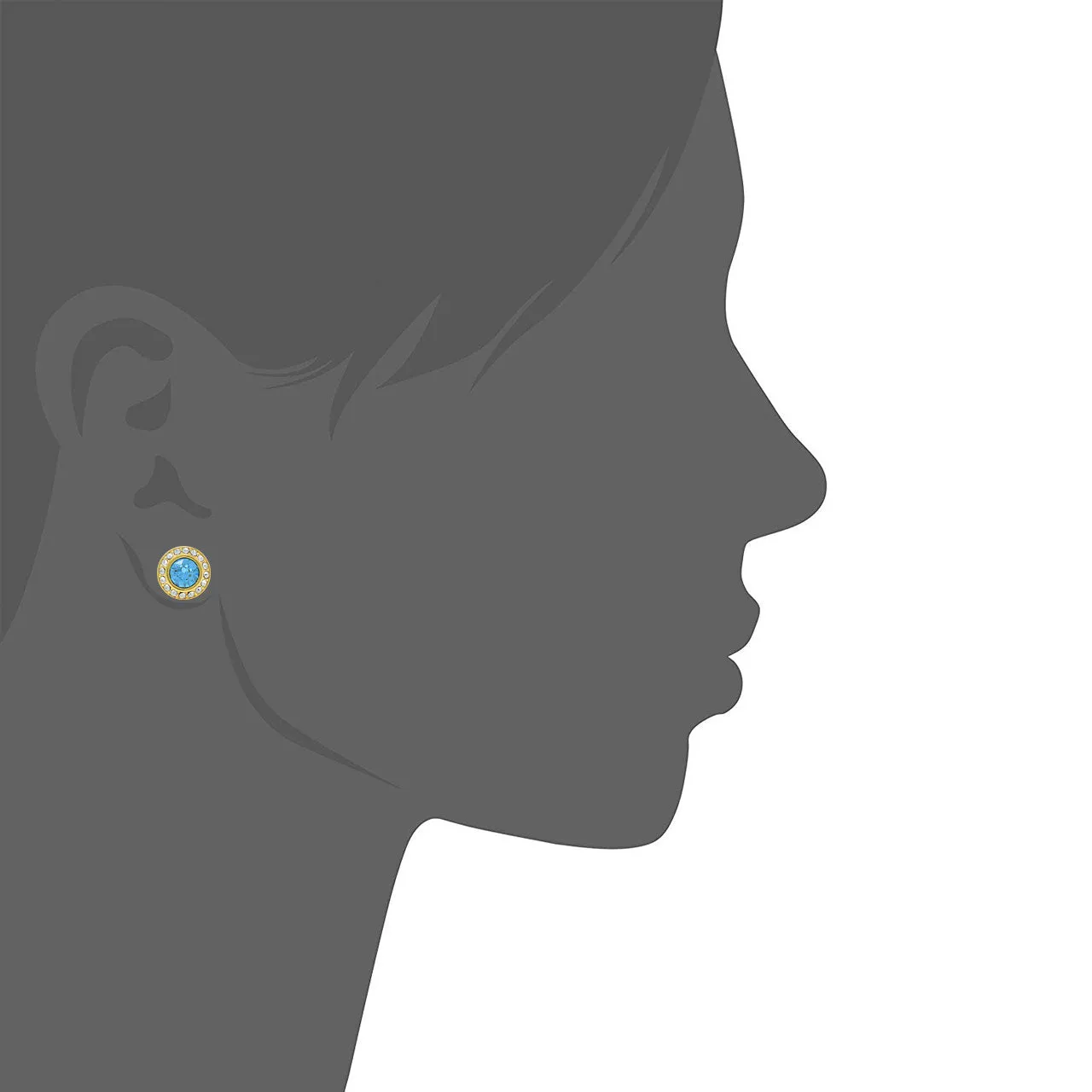 Halo Pave Stud Earrings with Blue Aquamarine Round Crystals from Swarovski Gold Plated