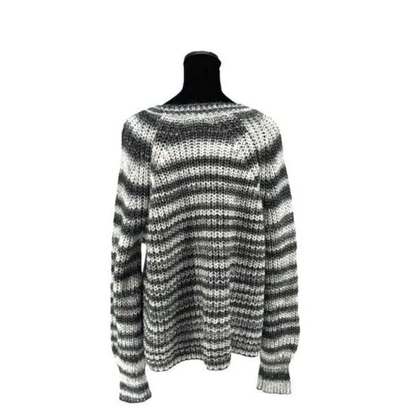 Halogen Womens Metallic Striped Knit Crewneck Sweater Size XL Rich Black NWOT
