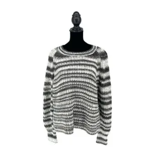 Halogen Womens Metallic Striped Knit Crewneck Sweater Size XL Rich Black NWOT