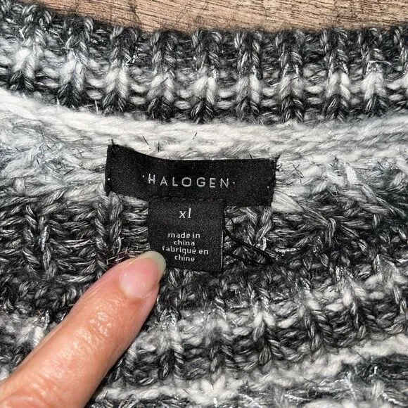 Halogen Womens Metallic Striped Knit Crewneck Sweater Size XL Rich Black NWOT