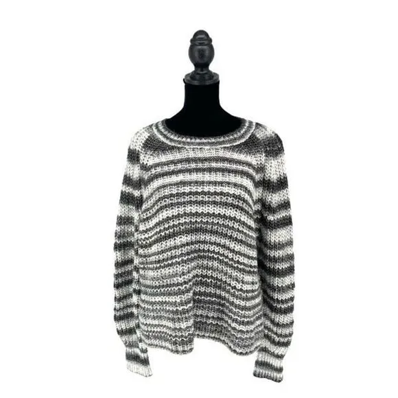 Halogen Womens Metallic Striped Knit Crewneck Sweater Size XL Rich Black NWOT