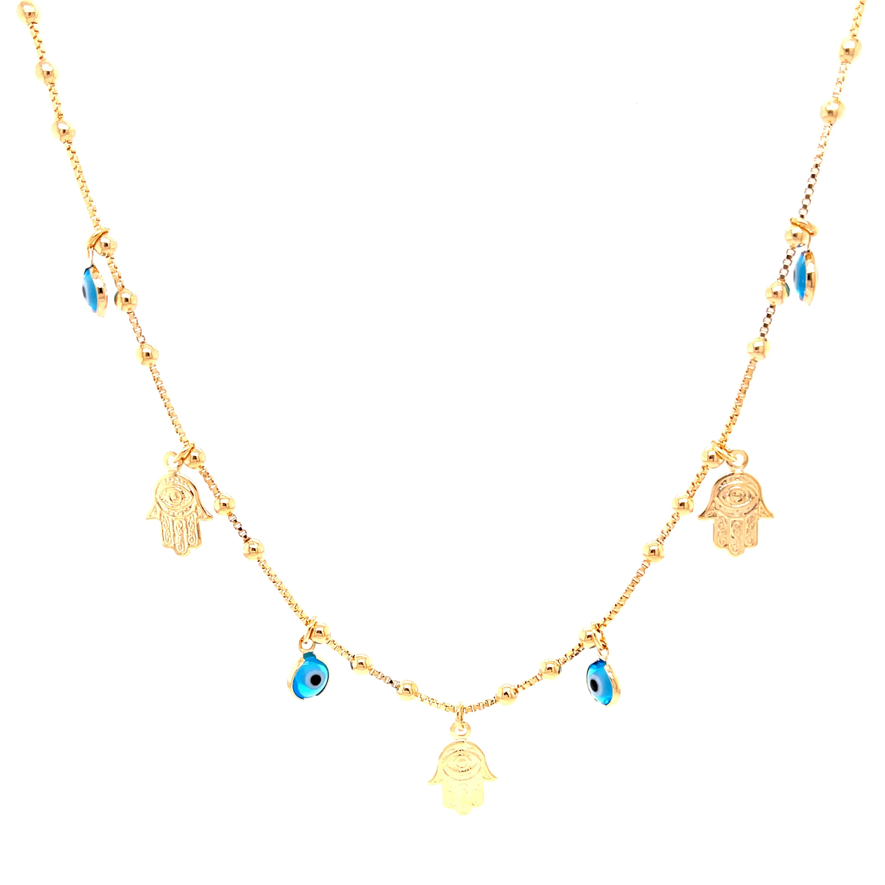 Hamsa Hands and Blue Evil eye charms pendant Necklace