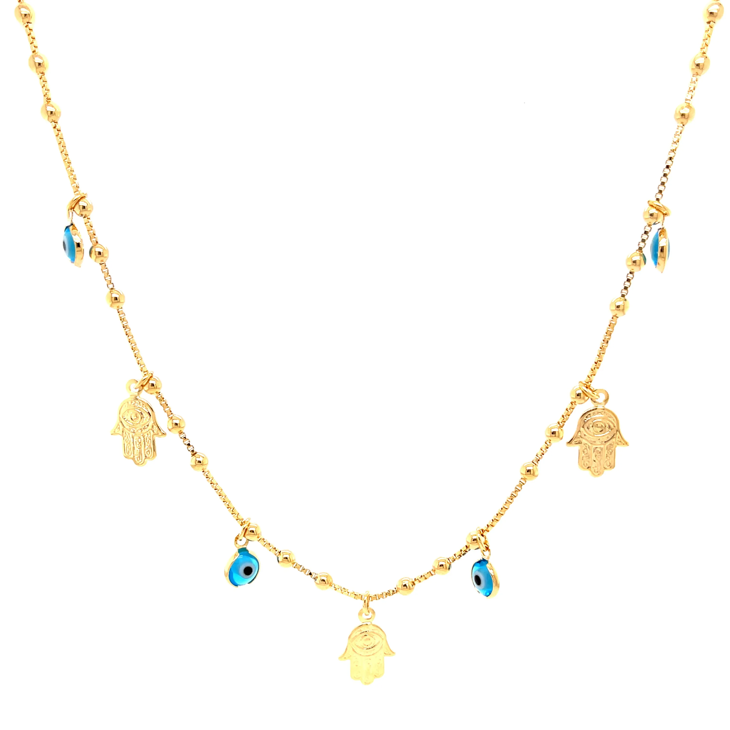 Hamsa Hands and Blue Evil eye charms pendant Necklace