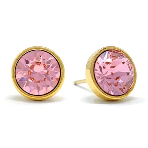 Harley Stud Earrings with Pink Light Rose Round Crystals from Swarovski Gold Plated