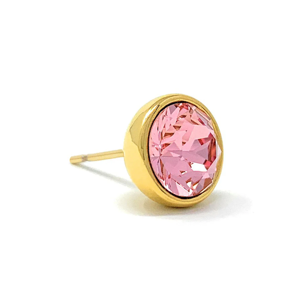 Harley Stud Earrings with Pink Light Rose Round Crystals from Swarovski Gold Plated