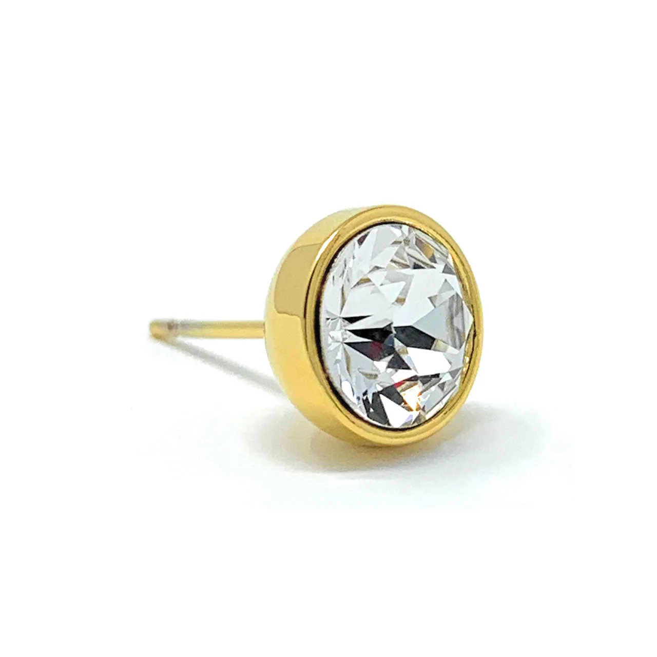 Harley Stud Earrings with White Clear Round Crystals from Swarovski Gold Plated