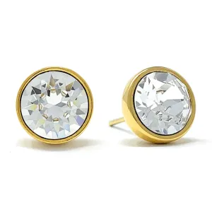 Harley Stud Earrings with White Clear Round Crystals from Swarovski Gold Plated