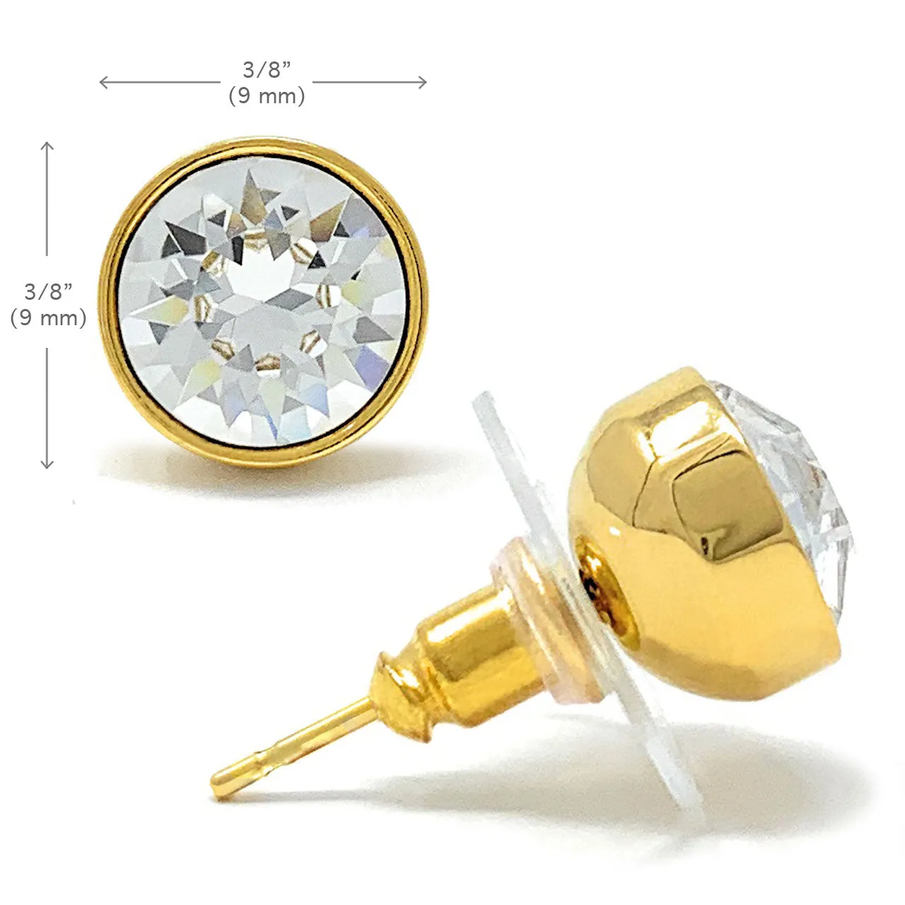 Harley Stud Earrings with White Clear Round Crystals from Swarovski Gold Plated
