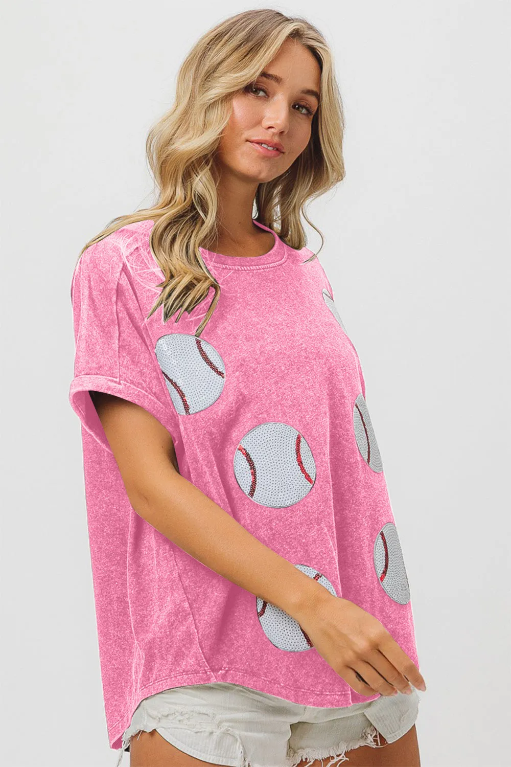 Hazel Blues® |  BiBi Sequin Baseball Short Sleeve T-Shirt