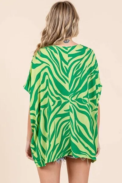 Hazel Blues® |  Mittoshop Zebra Print V-Neck Short Sleeve Oversized Top