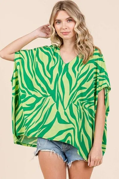 Hazel Blues® |  Mittoshop Zebra Print V-Neck Short Sleeve Oversized Top