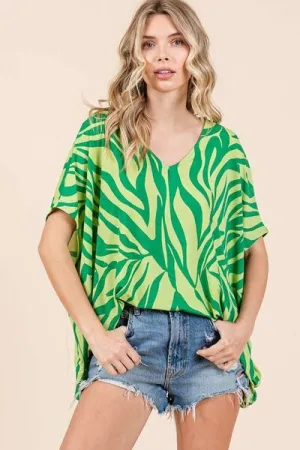 Hazel Blues® |  Mittoshop Zebra Print V-Neck Short Sleeve Oversized Top